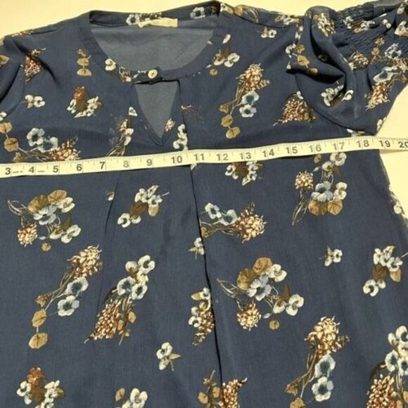 Altar'd State Women's Floral Print Blue Dress Sz S Boho Shear Bell Sleeve lined - Picture 4 of 7